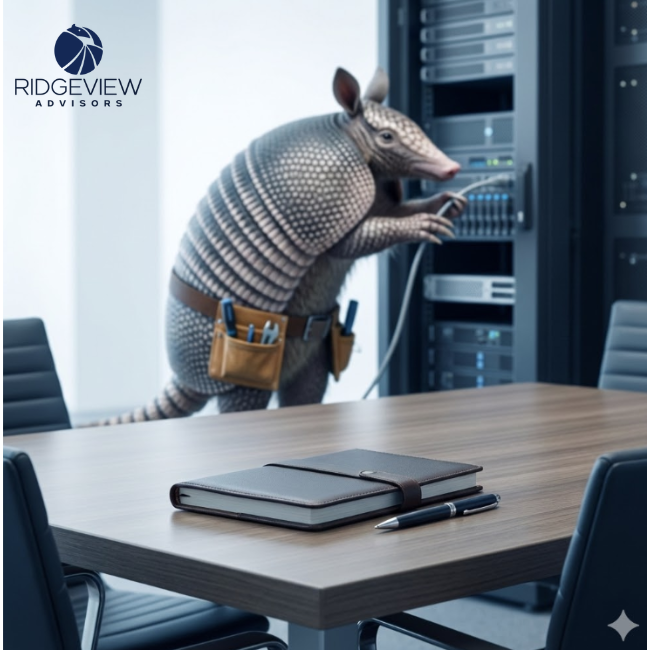 Ridgeview Advisors: an MSP account manager leading a Strategic Business Review, shifting from technician to vCIO trusted advisor.